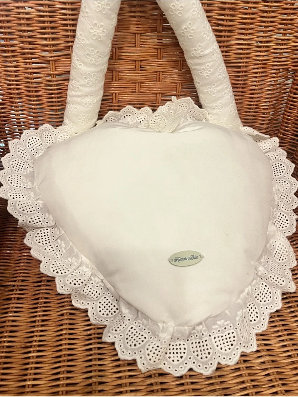 Kimchi Blue White Heart Lace Accent Pillow